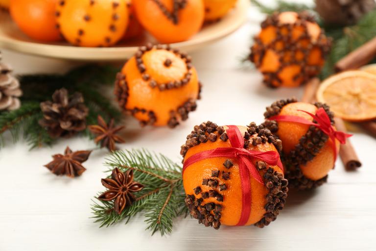 pomander balls made of citrus and cloves