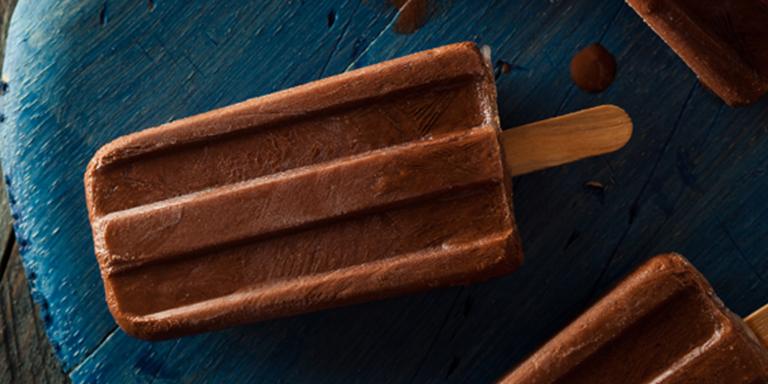 a frozen dairy-free pop with chocolatey flavor