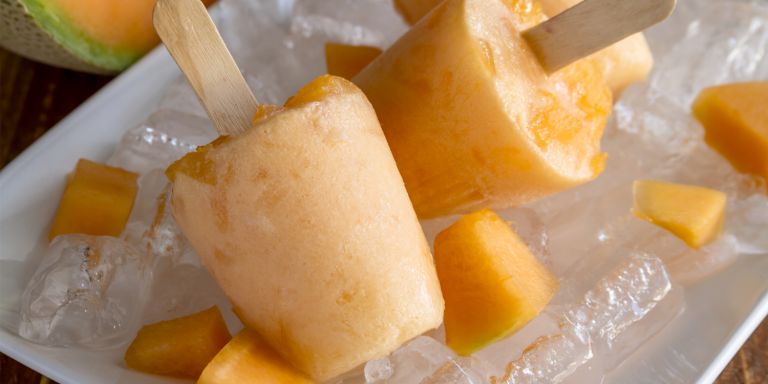 cantaloupe lime popsicle on ice